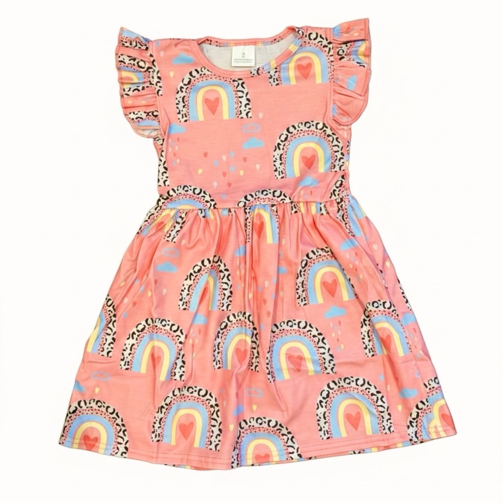 Pink Coral girls Rainbow Dress Birthday dress Unicorn party St. Patrick’s Day